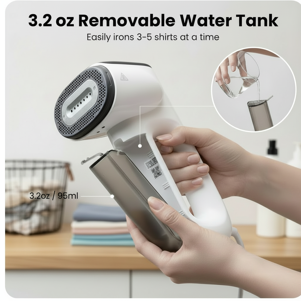 SteamEase Pro Large Removable Water Tank - Extended Steam Capacity For Travel Steamer